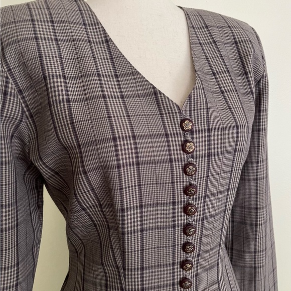 Vintage 90s La Belle Plaid Midi Dress Button Front Academia Soft Goth Size S/M - Picture 5 of 8